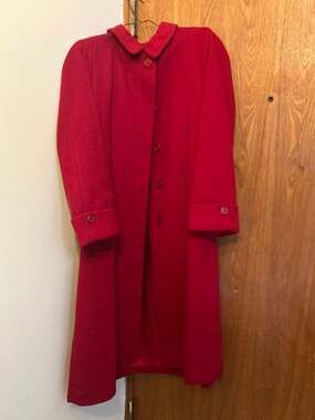 Vintage Talbots Red Wool Long Swing Coat with Peter Pan Collar Made in USA